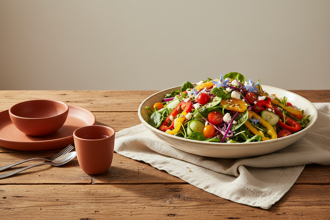 salad on farmhouse table